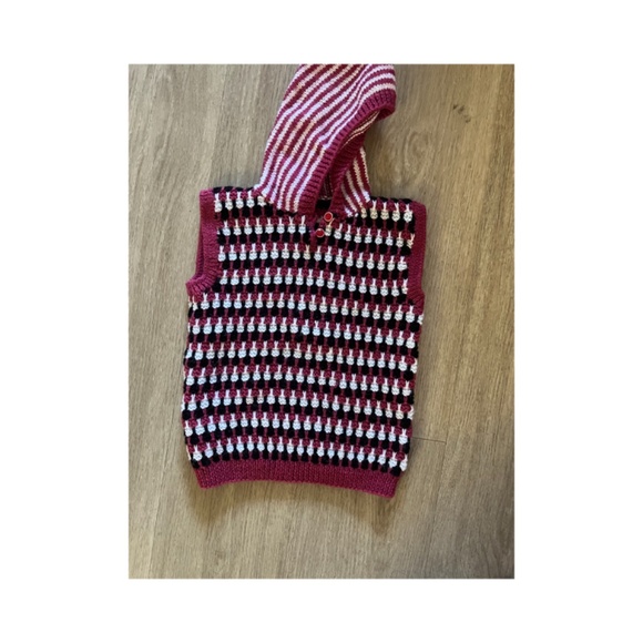 Child Crochet Knit Hooded Pullover Vest Preppy winter ski snow - Picture 3 of 5